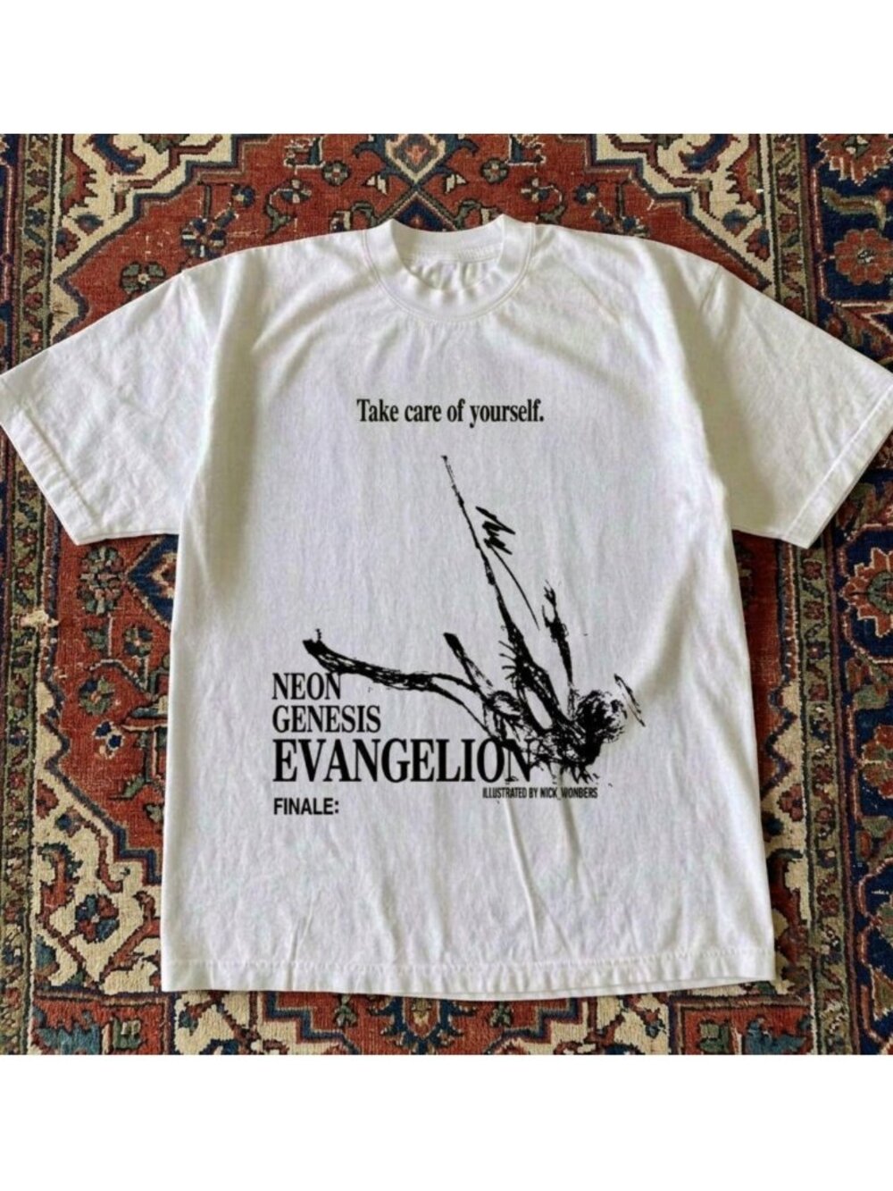 White Neon Genesis Evangelion graphic t-shirt Graphic unisex